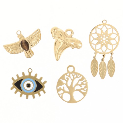 Mix de breloques époxy Talismans Exclu Perles&Co - Acier inoxydable 304L Doré x5