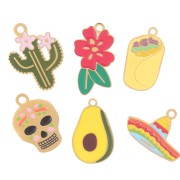 Mix de breloques époxy - Mexique - Exclu Perles&Co - Acier inoxydable 304L Doré x6