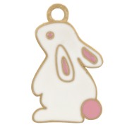 Breloque lapin 18x11 mm résine époxy - Acier inoxydable 304L Doré - Blanc x1