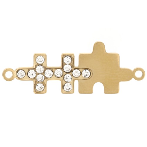 Intercalaire Puzzle 25x9 mm Oxydes de zirconium - Acier inoxydable 304L Doré x1