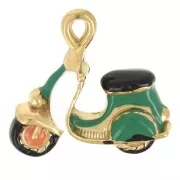Breloque Scooter 21x22 mm résine époxy - Acier inoxydable 304L Doré - Vert x1