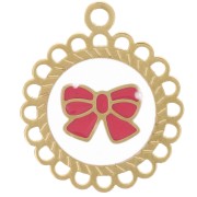 Breloque ronde 15 mm - motif noeud - résine époxy - Acier inoxydable 304L Doré x1|raw }}