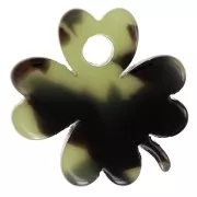 Noir - Breloque trèfle 19 mm en acétate - Ecaille de tortue - Vert foncé - Noir x1 Breloque trèfle 19 mm en acétate - Ecaille de tortue - Vert foncé - Noir x1