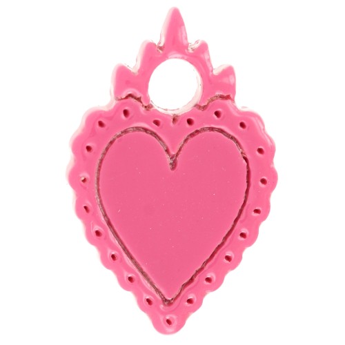 Breloque coeur ex-voto 19.5x13 mm en acétate - Rose x1