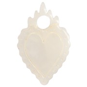 Breloque coeur ex-voto 19.5x13 mm en acétate - Marbré ivoire x1