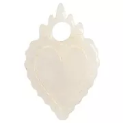 Breloque coeur ex-voto 19.5x13 mm en acétate - Marbré ivoire x1