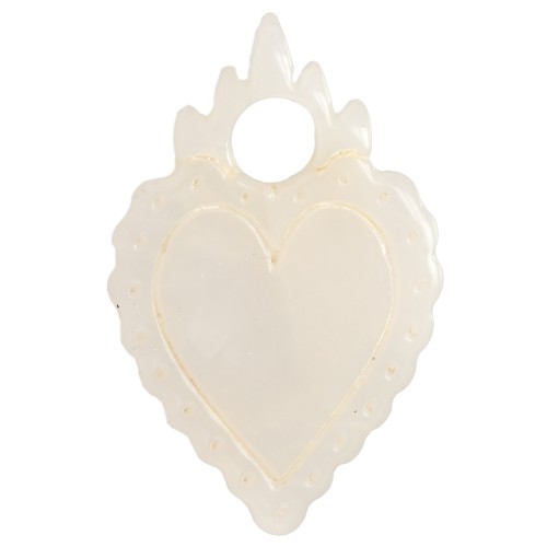 Breloque coeur ex-voto 19.5x13 mm en acétate - Marbré ivoire x1