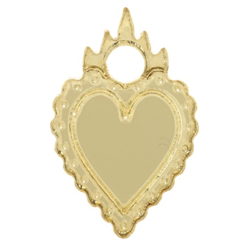 Breloque coeur ex-voto 19.5x13 mm en plexiglass - Effet miroir - Doré x1