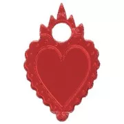 Breloque coeur ex-voto 19.5x13 mm en plexiglass - Effet miroir - Rouge x1