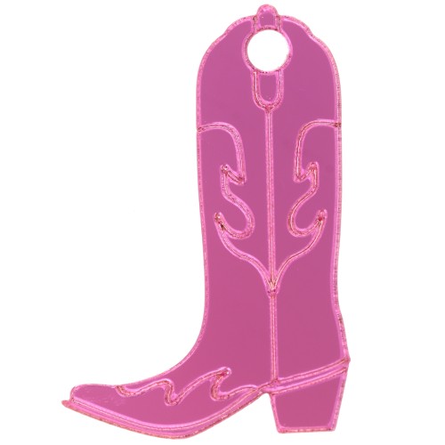 Pendentif Santiag botte cowboy 35x23 mm en plexiglass - Effet miroir - Fuschia
