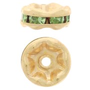 Rondelles Strass 6 mm - Doré - Peridot x4