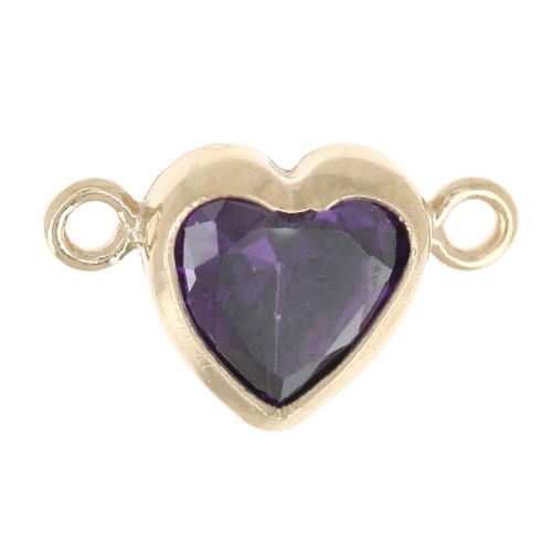 Intercalaire coeur horizontal 9x5.5 mm avec CZ - Gold filled (or laminé) Amethyste
