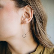 Chaines d'oreilles traversantes maille Forçat 120 mm cercle - Acier inox Doré x2