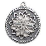 Pendentif fleur 38 mm argenté vieilli x1