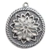 Pendentif fleur 38 mm argenté vieilli x1