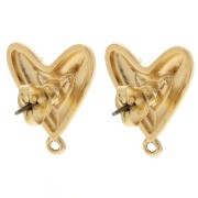 Clous d'oreilles coeur 20x17 mm avec résine époxy - Doré à l'or fin - Noir x2