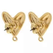 Clous d'oreilles coeur 20x17 mm avec résine époxy - Doré à l'or fin - Noir x2