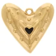Pendentif coeur 22x24 mm avec résine époxy - Doré à l'or fin - Noir x1
