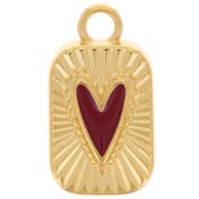 Pendentif rectangle 23.5x13mm avec coeur en résine époxy - Doré à l'or fin - Rouge|raw }}