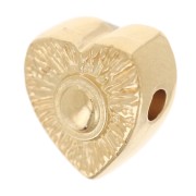Perle coeur striée 10x9 mm avec rond en résine époxy - Doré à l'or fin - Rouge x1