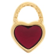 Breloque cadenas coeur 14.5x10 mm avec résine époxy - Doré à l'or fin - Rouge x1|raw }}