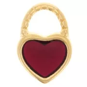 Breloque cadenas coeur 14.5x10 mm avec résine époxy - Doré à l'or fin - Rouge x1