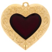 Pendentif coeur 31.5mm avec résine époxy effet vitrail - Doré à l'or fin - Rouge