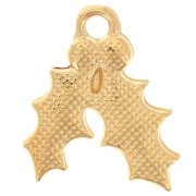 Breloque feuille de houx 15.5x14 mm résine époxy - Doré à l'or fin - Vert pailleté