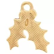 Breloque feuille de houx 15.5x14 mm résine époxy - Doré à l'or fin - Vert pailleté