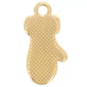 Breloque gant de Noël 18x9 mm avec résine époxy - Doré à l'or fin - Rouge pailleté