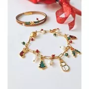 Breloque gant de Noël 18x9 mm avec résine époxy - Doré à l'or fin - Rouge pailleté