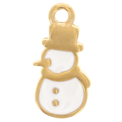 Breloque bonhomme de neige 18x9 mm avec résine époxy - Doré à l'or fin - Blanc x1