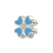 Poussoir fleur résine époxy pour lacet 5 mm Crystal/Bleu/argenté x1