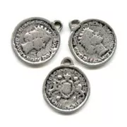 Breloques pièces 14 mm argenté vieilli x5