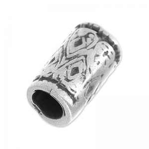 Perle tube gros trou texturée 14x8 mm argenté vieilli x1