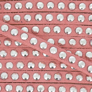 Lacet Suedine strassé 3 mm Light Rose/Argenté x5m