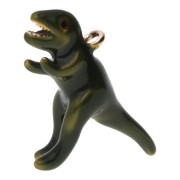 Pendentif dinosaure T-Rex 20x28 mm résine époxy - Acier inox 304L Doré - Vert x1