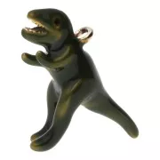 Pendentif dinosaure T-Rex 20x28 mm résine époxy - Acier inox 304L Doré - Vert x1