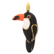Breloque toucan 19x10 mm avec résine époxy - Acier inox 304L Doré - Noir - Orange