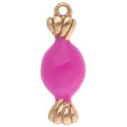 Breloque bonbon 20x7 mm avec résine époxy - Acier inoxydable 304L Doré - Rose x1|raw }}