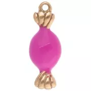 Breloque bonbon 20x7 mm avec résine époxy - Acier inoxydable 304L Doré - Rose x1