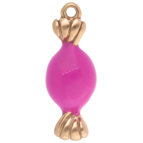 Breloque bonbon 20x7 mm avec résine époxy - Acier inoxydable 304L Doré - Rose x1