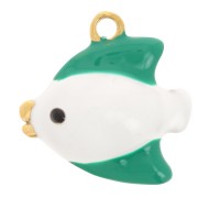 Breloque poisson 20x19mm avec résine époxy - Acier inox 304L Doré - Vert - Blanc|raw }}