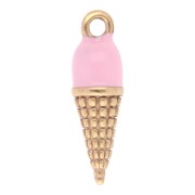 Breloque cornet de glace 17x5 mm résine époxy - Acier inox 304L Doré - Rose x1