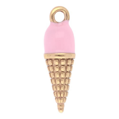Breloque cornet de glace 17x5 mm résine époxy - Acier inox 304L Doré - Rose x1