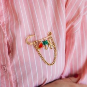 Breloque palmier 17x10 mm avec résine époxy - Acier inoxydable 304L Doré - Vert x1