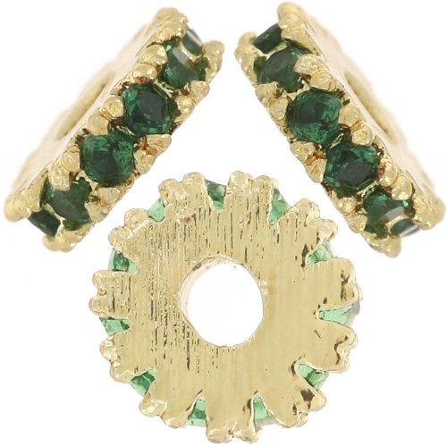 Perle rondelle 4.5 mm avec oxydes de Zirconium - Doré à l'or fin - Vert x1