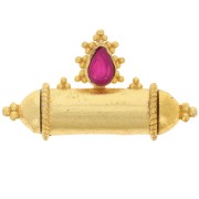 Pendentif tube ethnique 15x27.5mm en gemme teintée Doré Or fin - Calcedoine rose|raw }}