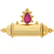 Pendentif tube ethnique 15x27.5mm en gemme teintée Doré Or fin - Calcedoine rose