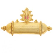 Pendentif tube ethnique 15x27.5mm en gemme teintée Doré Or fin - Calcedoine rose